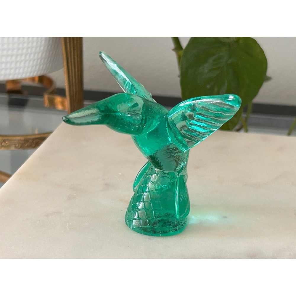 Crea Milano Murano Glass Hummingbird Figurine Green Made in Italy Art Glass Bird